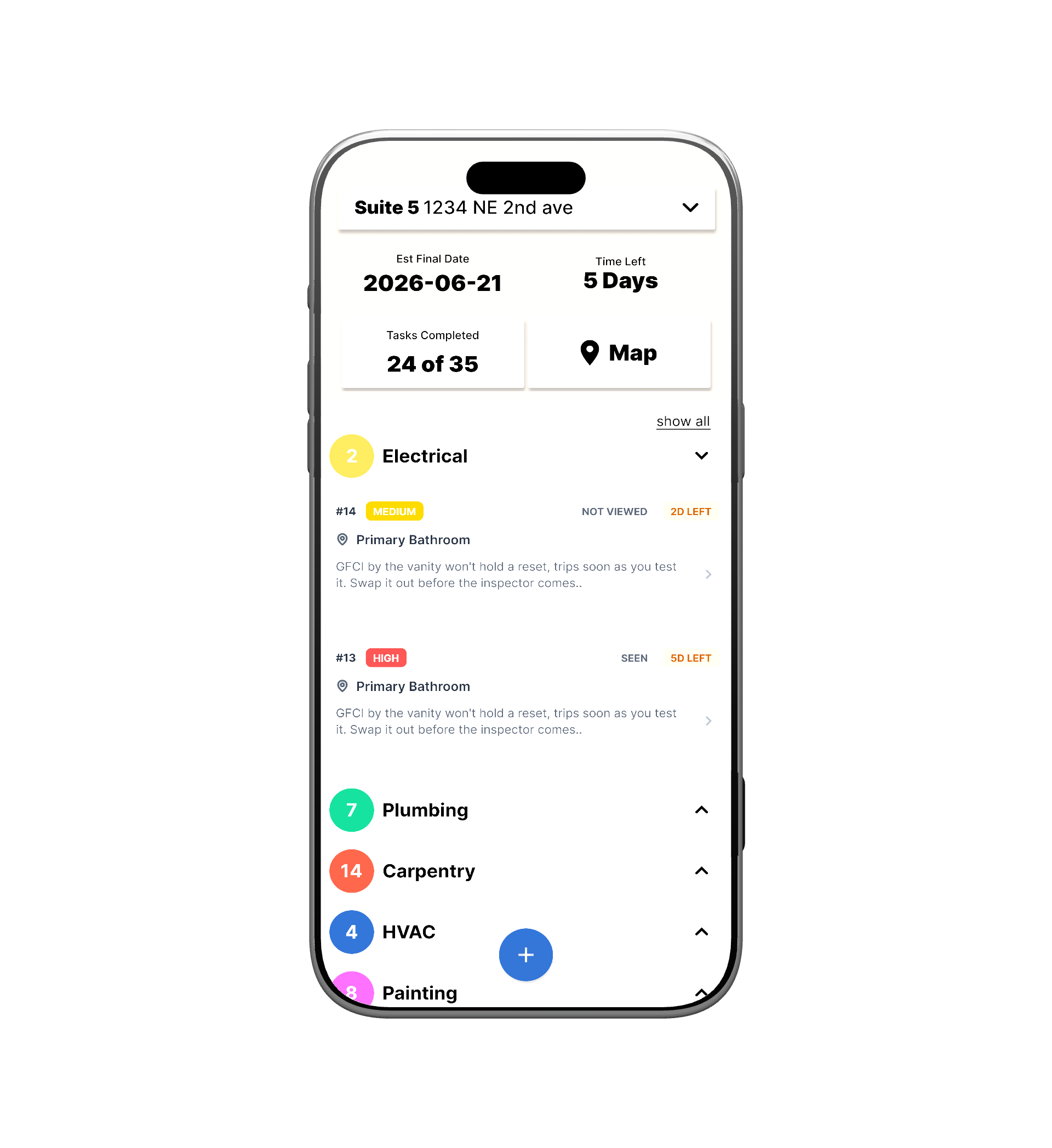 Markblue running on an iPhone during a site walkthrough